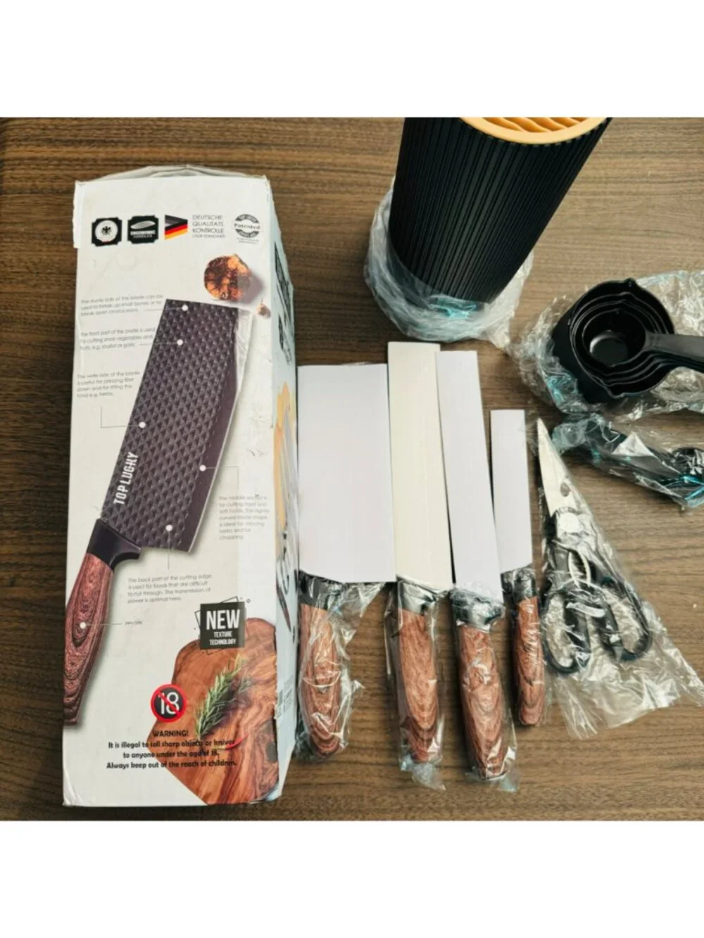 Top Lucky 6-Piece Kitchen Knife Set With Block & Measuring Cups/spoons